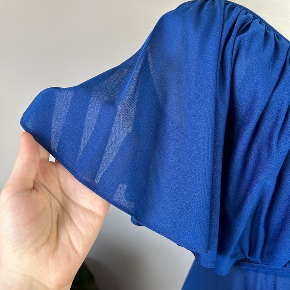 Vintage 70’s Young Edwardian Royal Blue Angel Sleeve Sheer Midi Dress - Picture 7 of 14